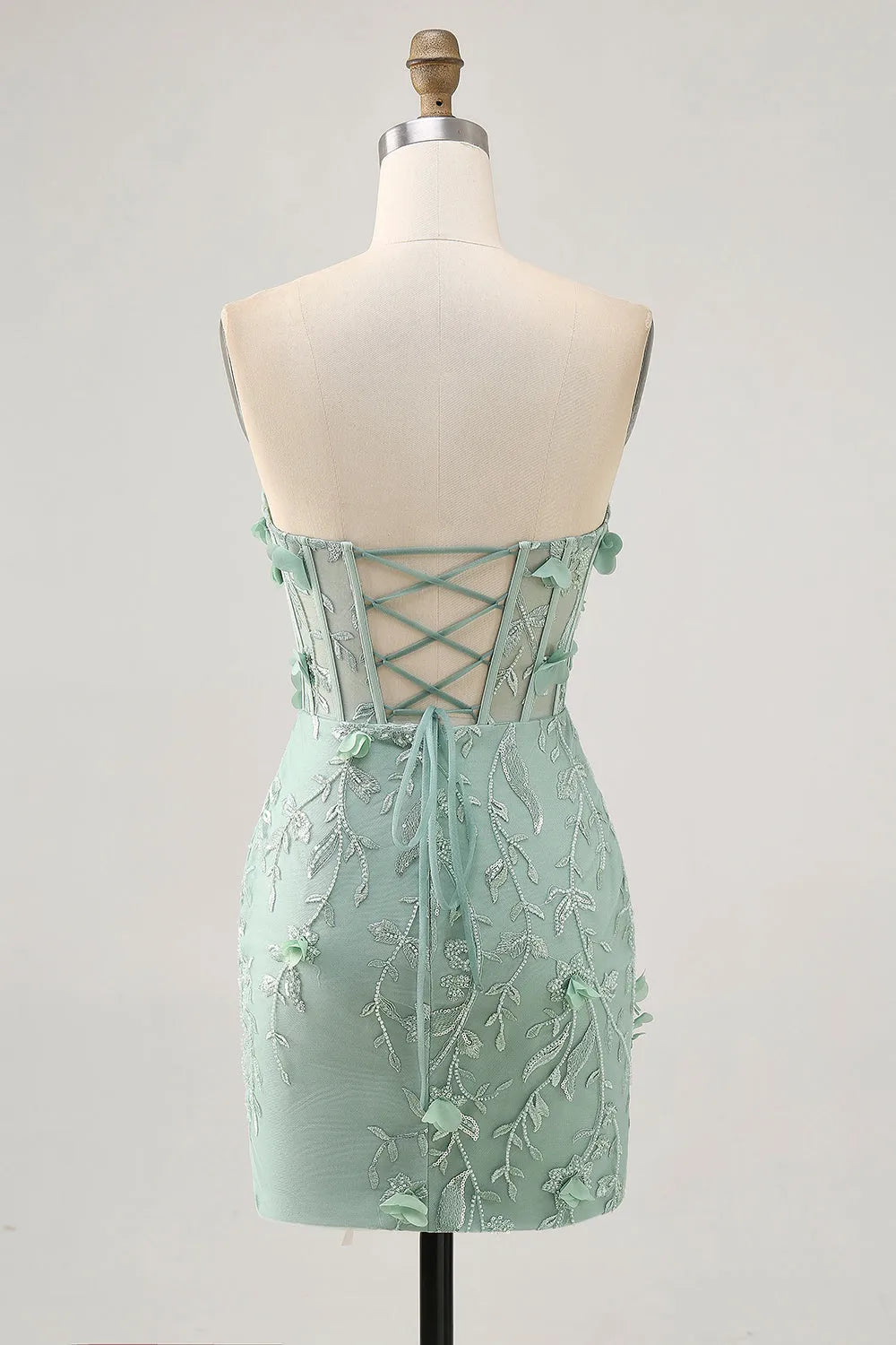 Refined Strapless Sweetheart Floral Embroidered Illusion Corset Mini Homecoming Dress