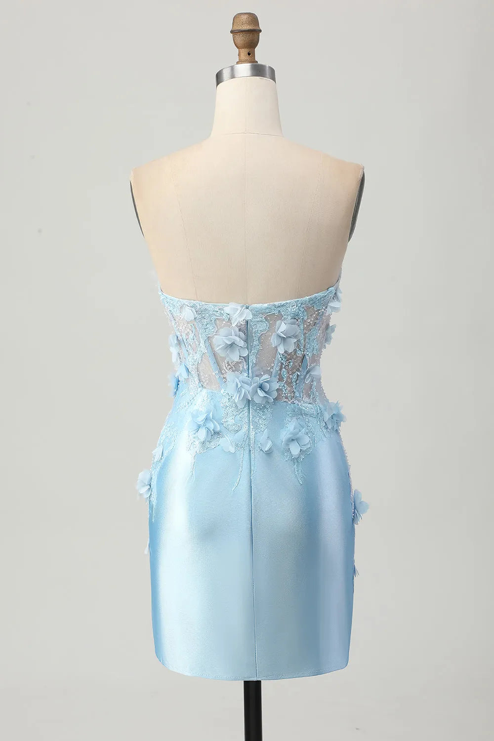 Romantic Strapless Floral Applique Illusion Corset Ruched Mini Homecoming Dress