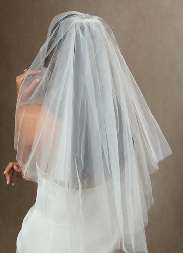 Classic Sheer Nylon Tulle Two-Tier Plain Edge Waist Bridal Wedding Veil
