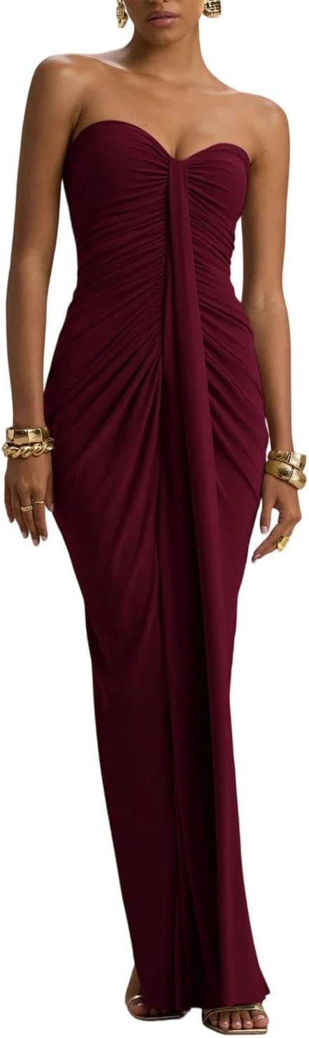 Strapless Sweetheart Neckline Ruched Jersey Mermaid Floor-Length Evening Dress with Draped Detail