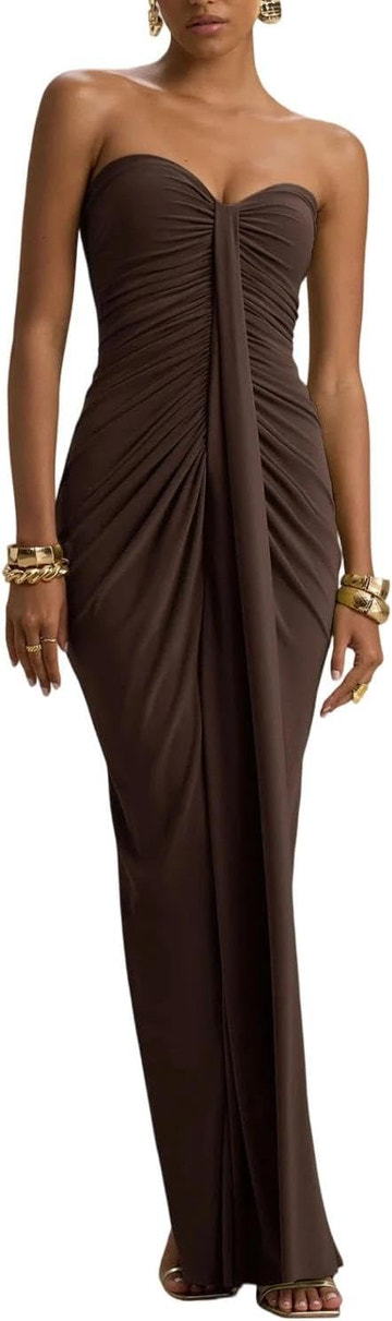 Strapless Sweetheart Neckline Ruched Jersey Mermaid Floor-Length Evening Dress with Draped Detail