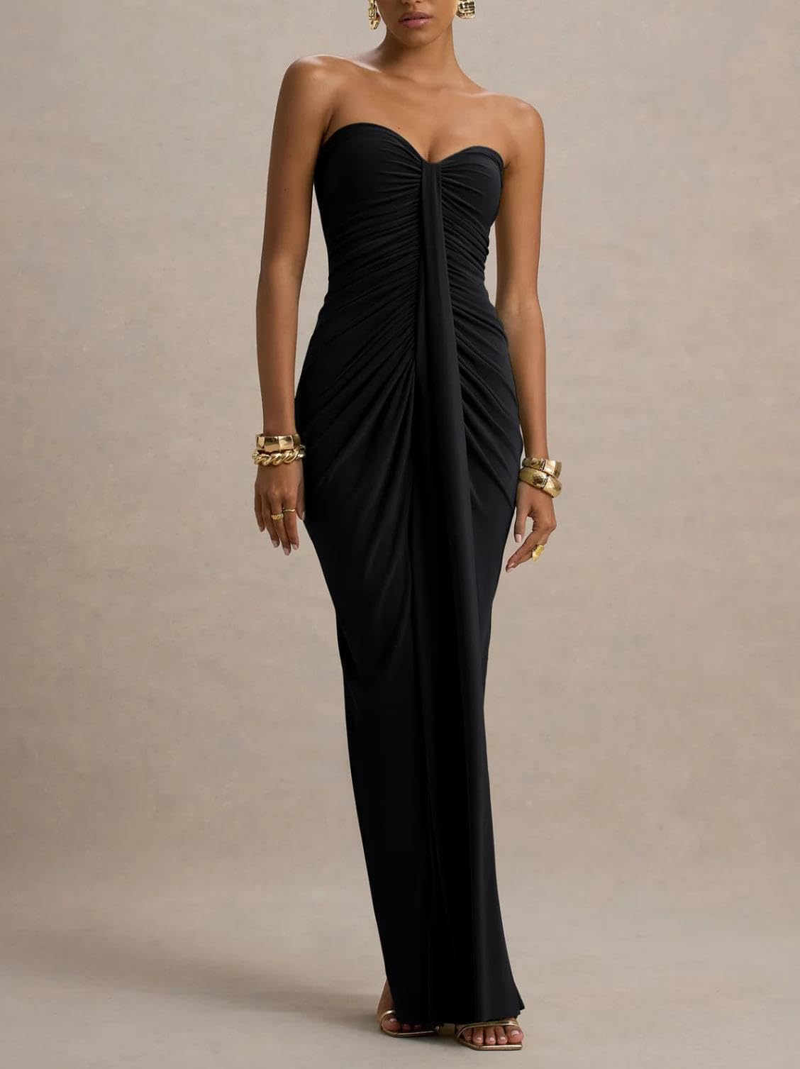 Strapless Sweetheart Neckline Ruched Jersey Mermaid Floor-Length Evening Dress with Draped Detail