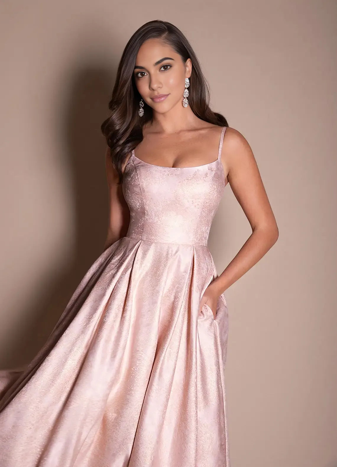 Elegant A-line Scoop Sleeveless Jacquard Satin Midi Back Zip Formal Wedding Guest Dress