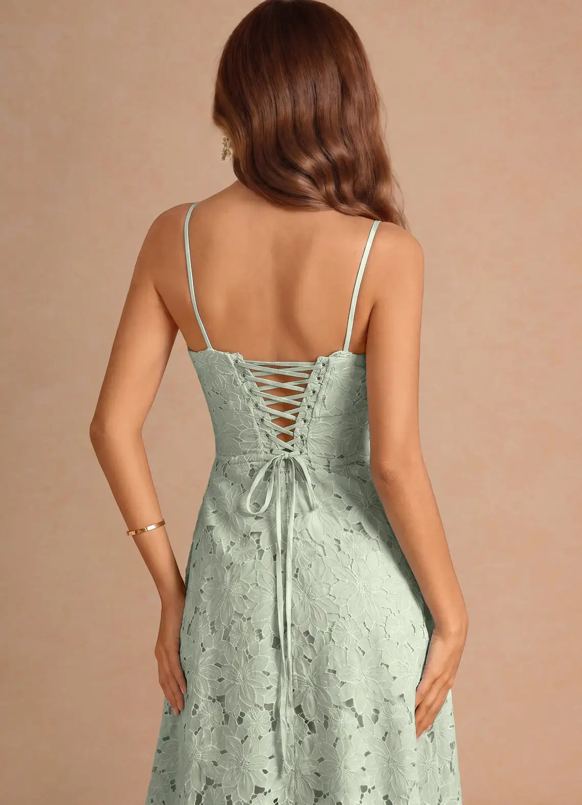 Romantic Aline Straight Sleeveless Lace Midi Cocktail Dress TieStrap Laceup Bridesmaid Dress