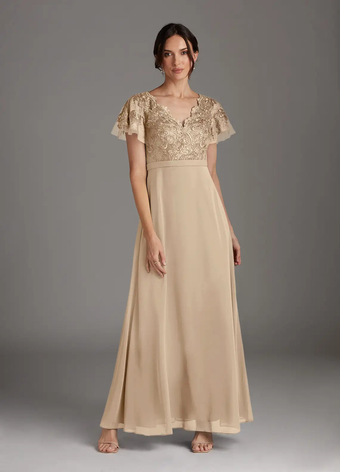 Elegant A-line V-neck Sleeveless Chiffon  Lace Mother of the Bride Dress Evening Gown