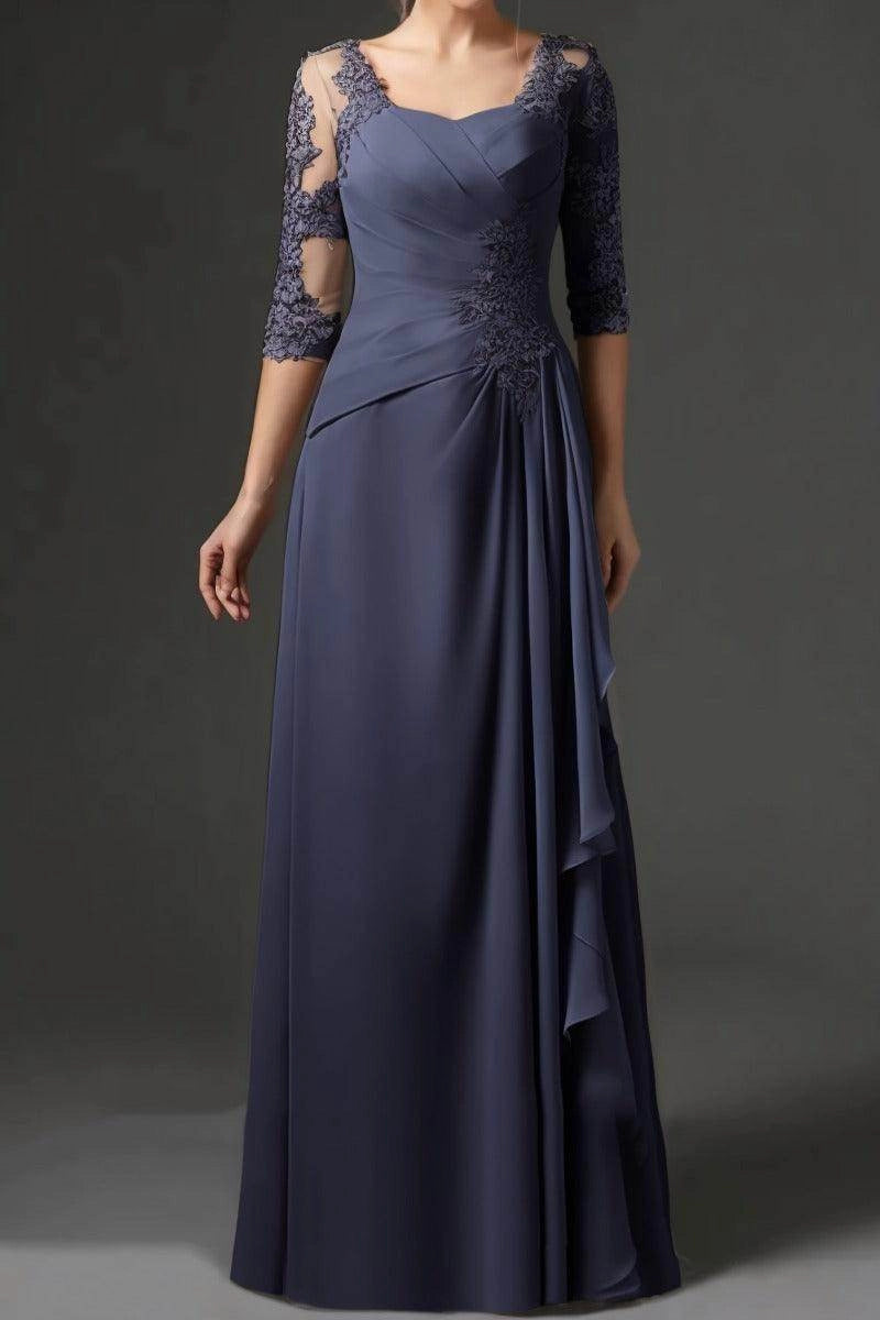 Graceful A-Line Square 3/4 Sleeve Zip Back Floor Length Mother Of The Bride Dress