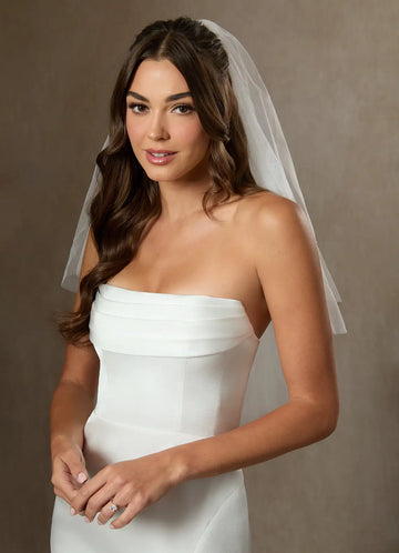 Classic Sheer Nylon Tulle Two-Tier Plain Edge Waist Bridal Wedding Veil