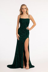 Sequin Mermaid Evening Dress Double Spaghetti Strap Square Neck with High Slit and Train Prom Dresses