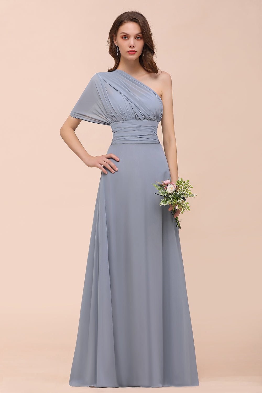Classic A Line V Neck Chiffon Backless Convertible Floor length Bridesmaid Dresses Evening Gown