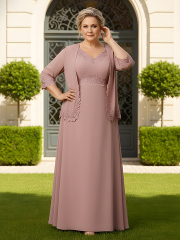 Elegant Dusty Rose Mother of the Bride Dress - Two-Piece Set with Lace Jacket, Chiffon Maxi Gown