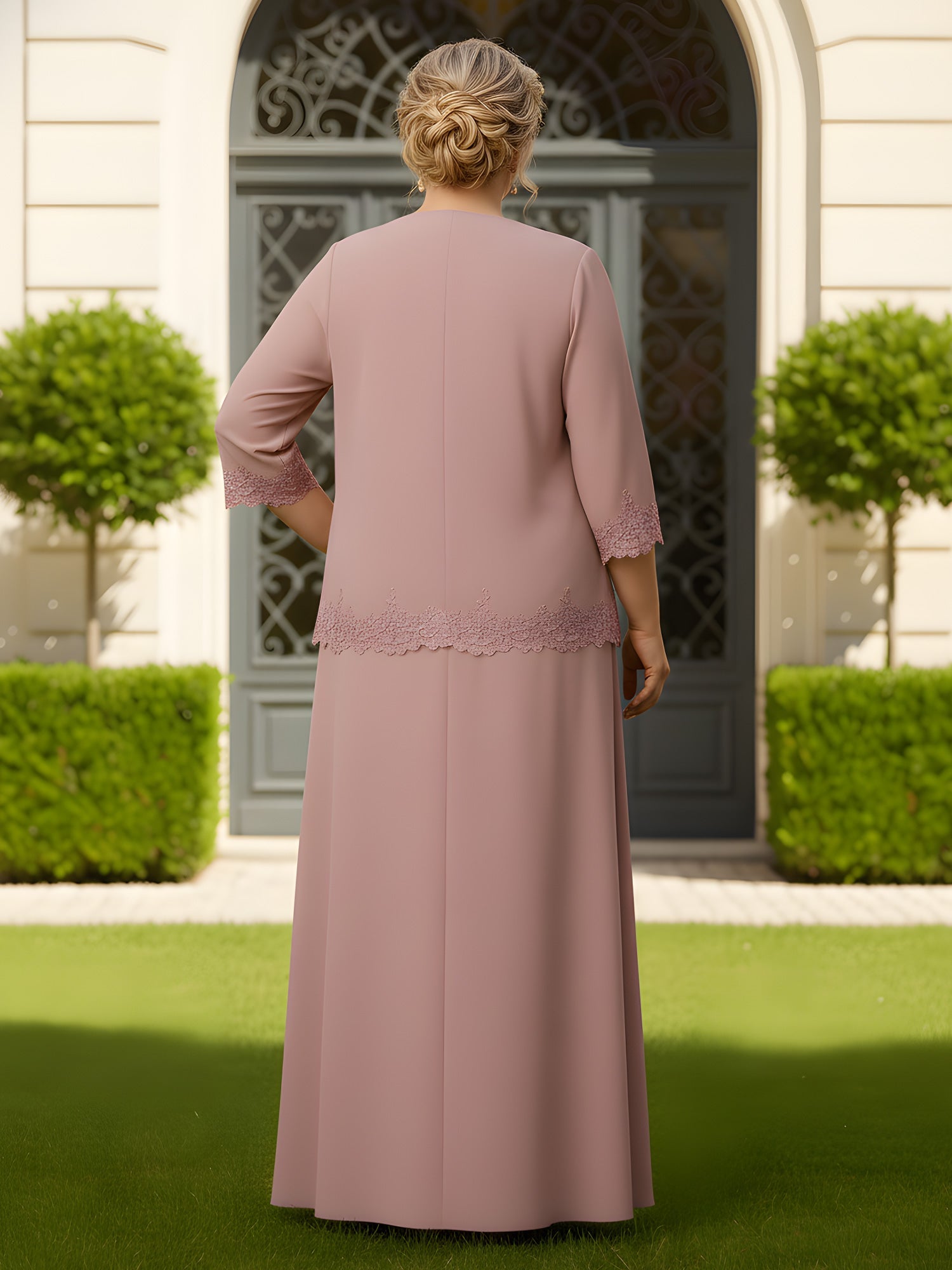 Elegant Dusty Rose Mother of the Bride Dress - Two-Piece Set with Lace Jacket, Chiffon Maxi Gown
