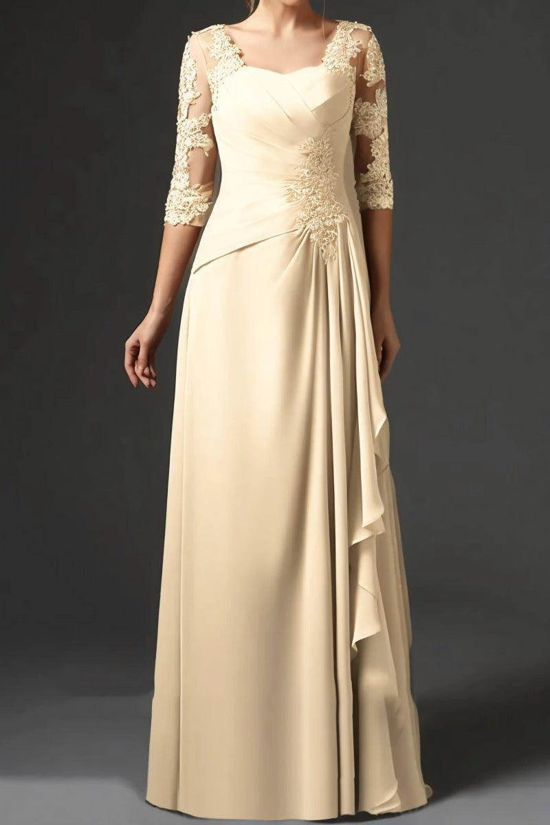 Graceful A-Line Square 3/4 Sleeve Zip Back Floor Length Mother Of The Bride Dress