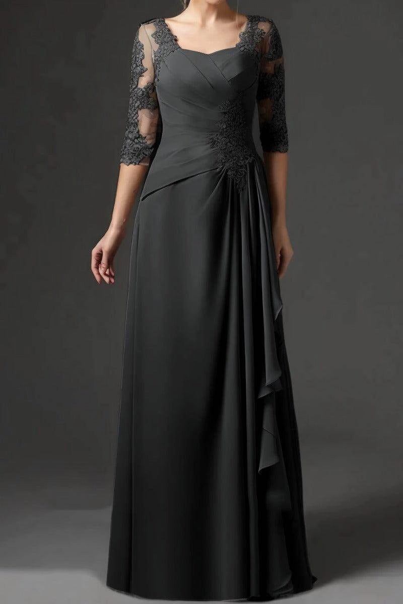 Graceful A-Line Square 3/4 Sleeve Zip Back Floor Length Mother Of The Bride Dress