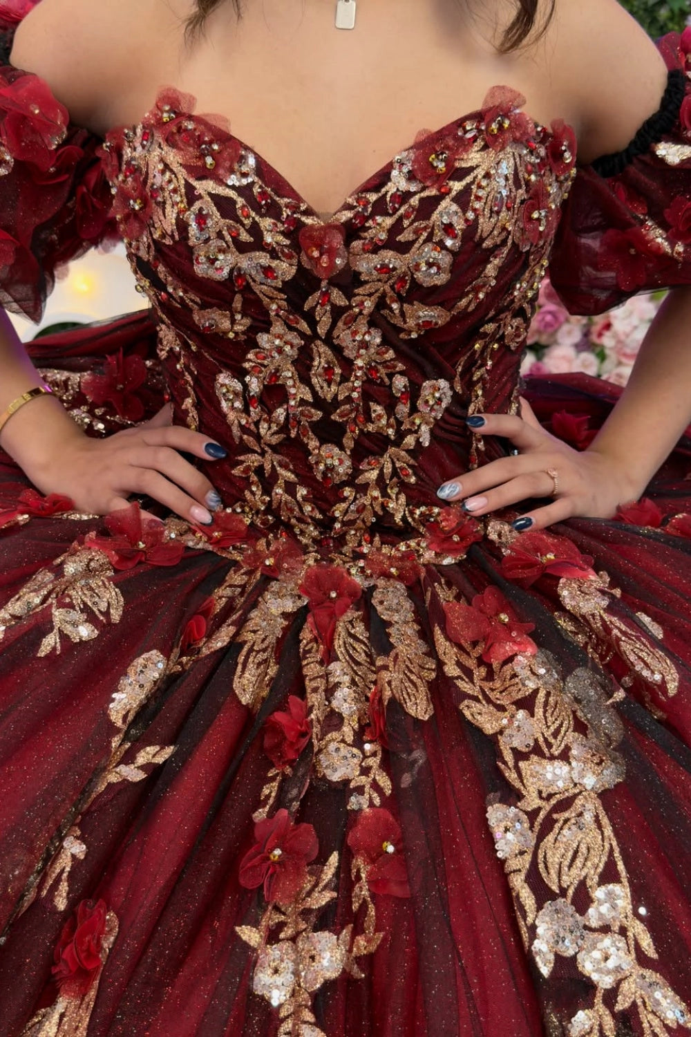 Traditional Ball Gown Off‑Shoulder Puff Sleeve Lace‑Up Back Court Train Quinceanera Dress