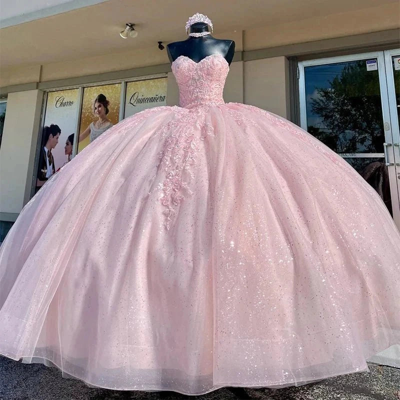 Blush Pink Ball Gown Strapless Sweetheart Sleeveless Lace Up Back Long Quinceañera Dress
