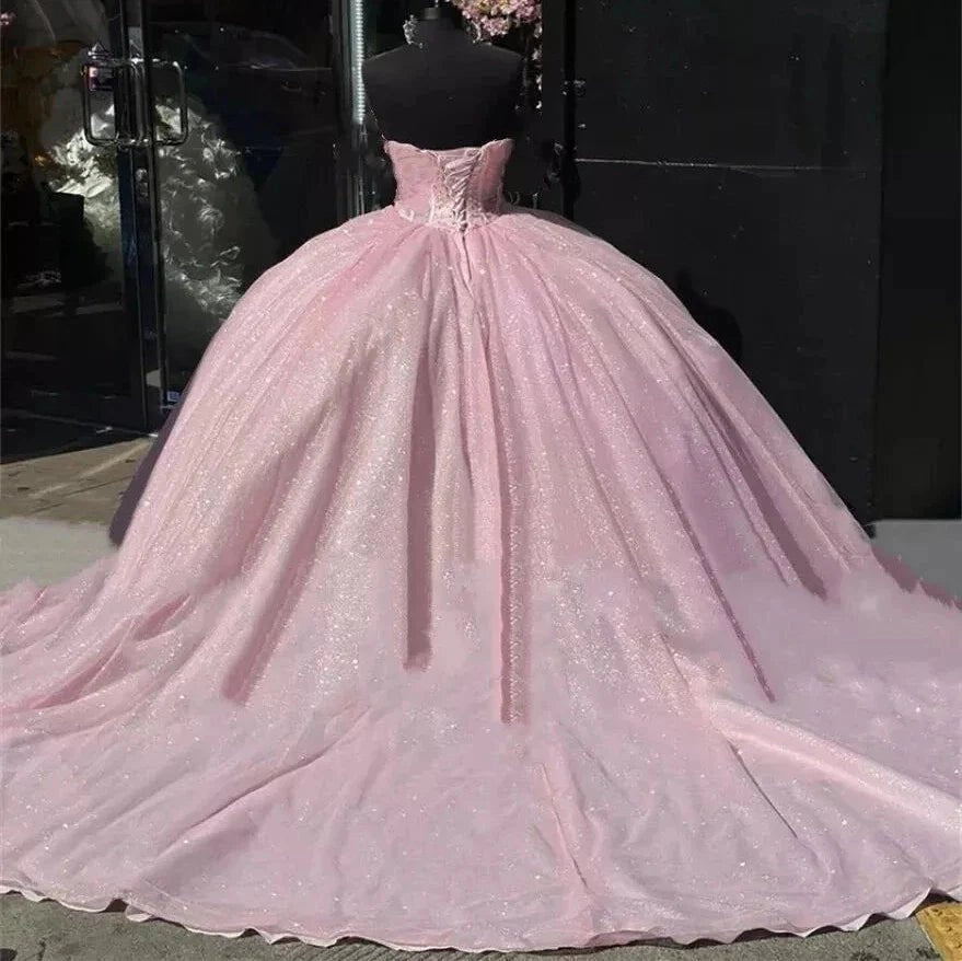 Blush Pink Ball Gown Strapless Sweetheart Sleeveless Lace Up Back Long Quinceañera Dress