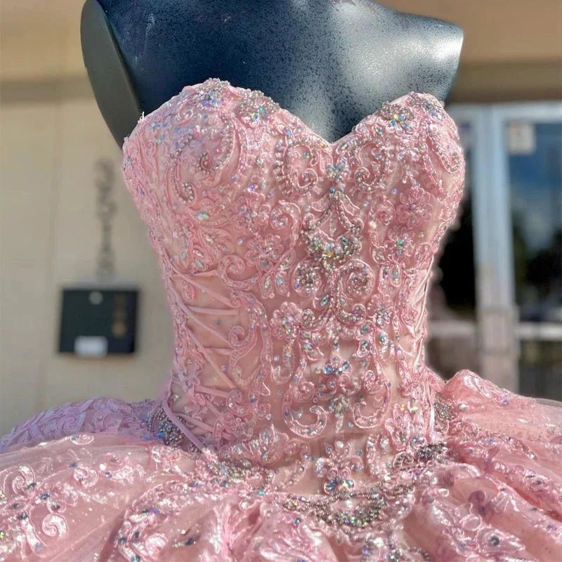 Blush Pink Ball Gown Strapless Sweetheart Sleeveless Lace Up Back Long Quinceañera Dress