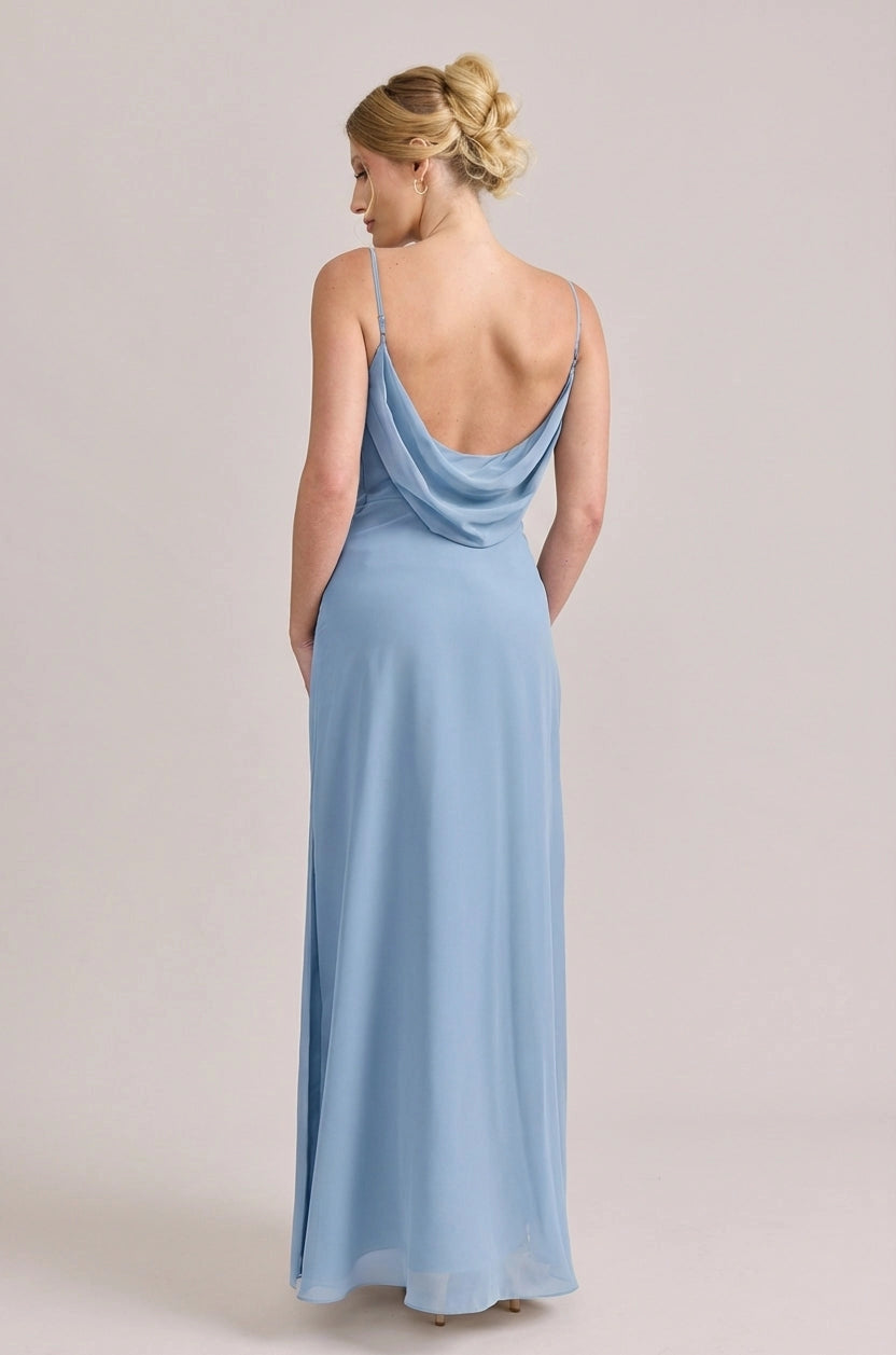 Soft A-Line Cowl Neck Sleeveless Cowl Back Maxi Bridesmaid Dress