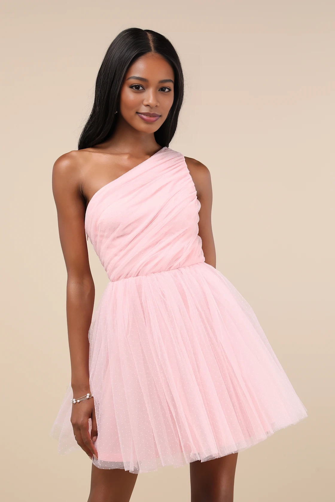 Navy Glitter Tulle A Line One Shoulder Zip Back Mini Homecoming Dress