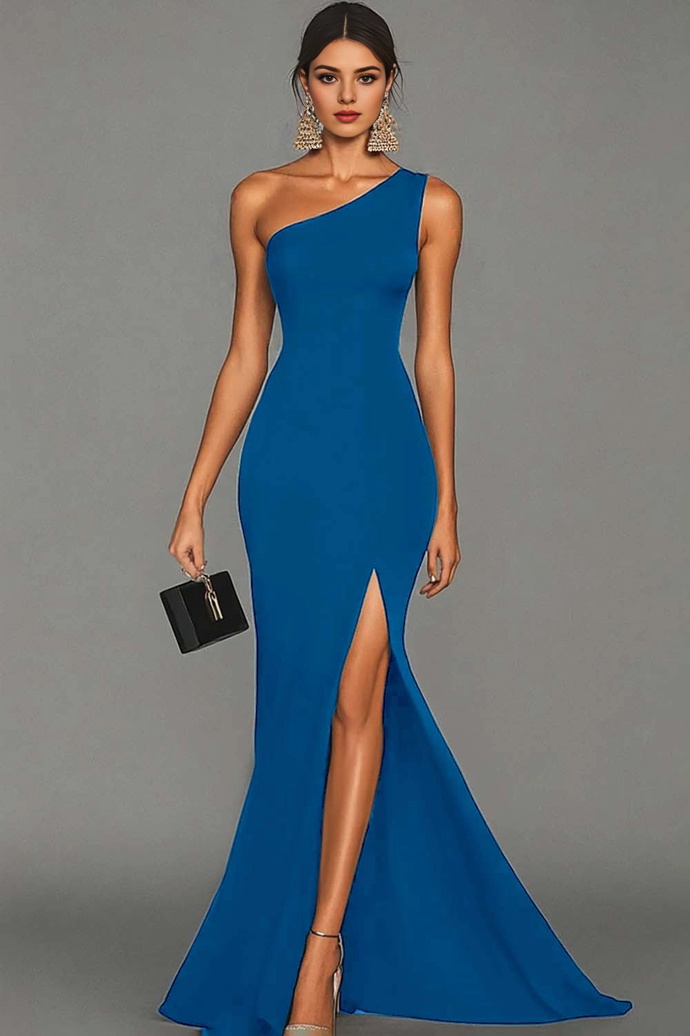 Lavender Mermaid One Shoulder Sleeveless Plain Back Slit Long Prom Dress