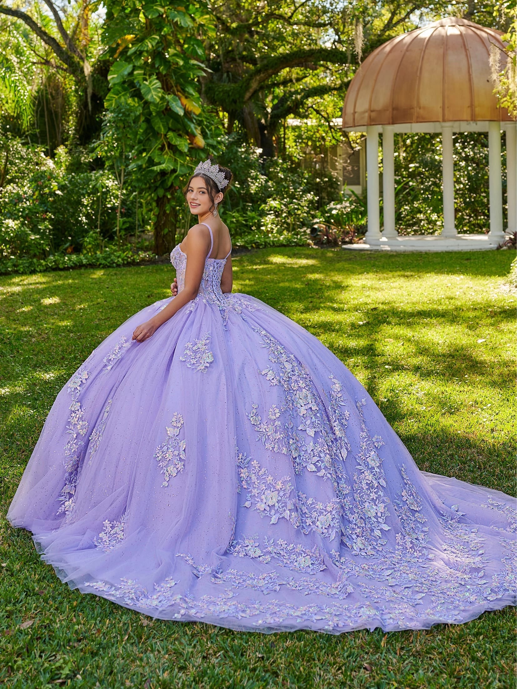 Vibrant Ball Gown Sweetheart Strapless Corset Back Chapel Train Quinceanera Dress