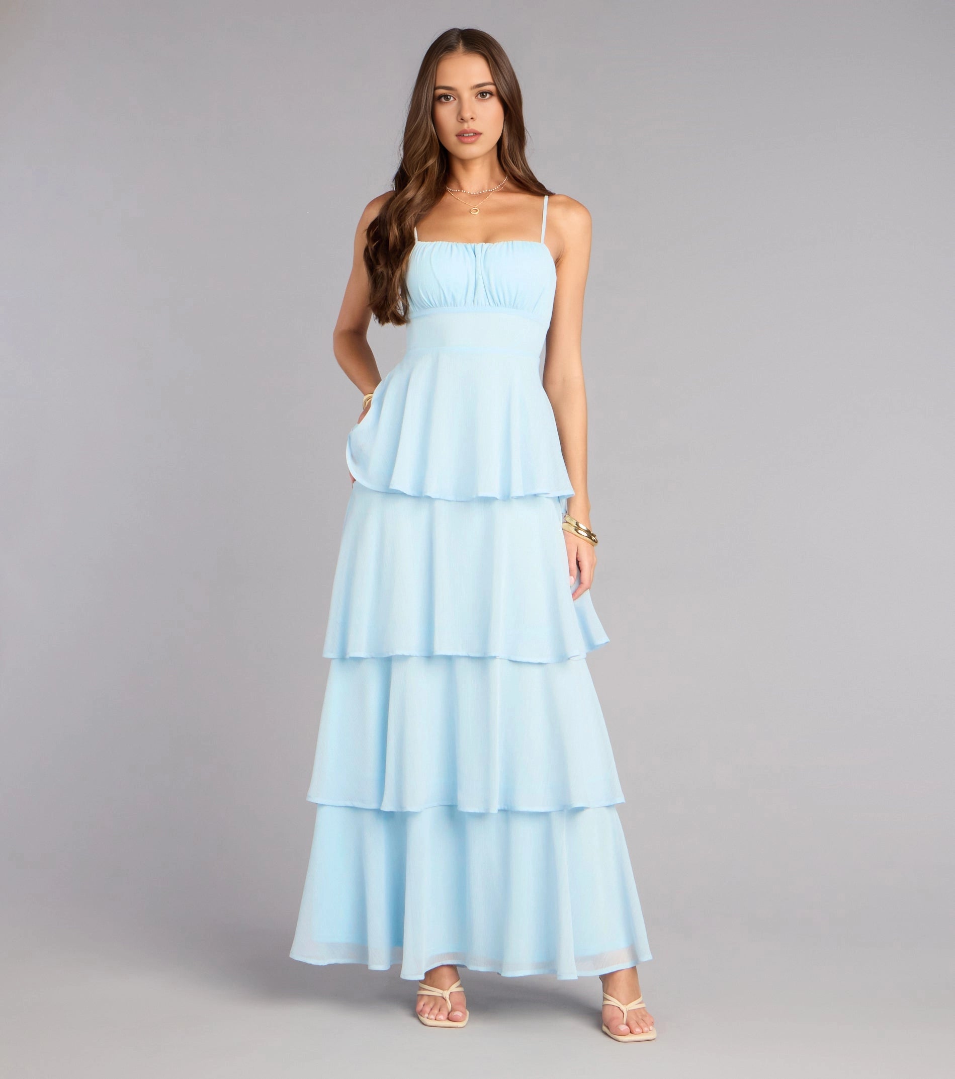 Black A-Line Square Spaghetti Strap Tie Back Long Prom Dress