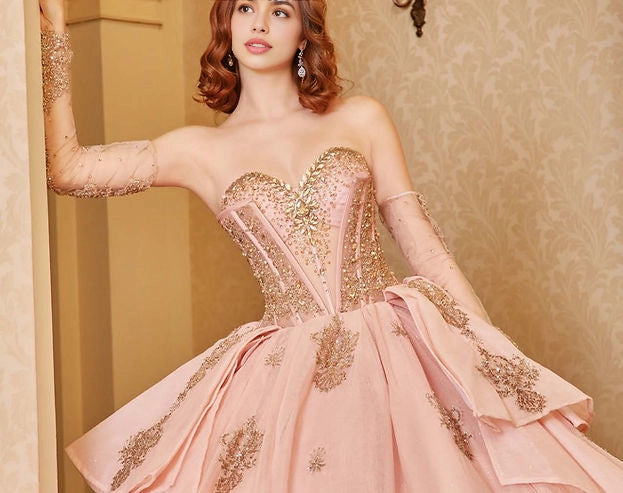 Ball Gown Sweetheart Long Sleeve Corset Bow Train Quinceañera Dress