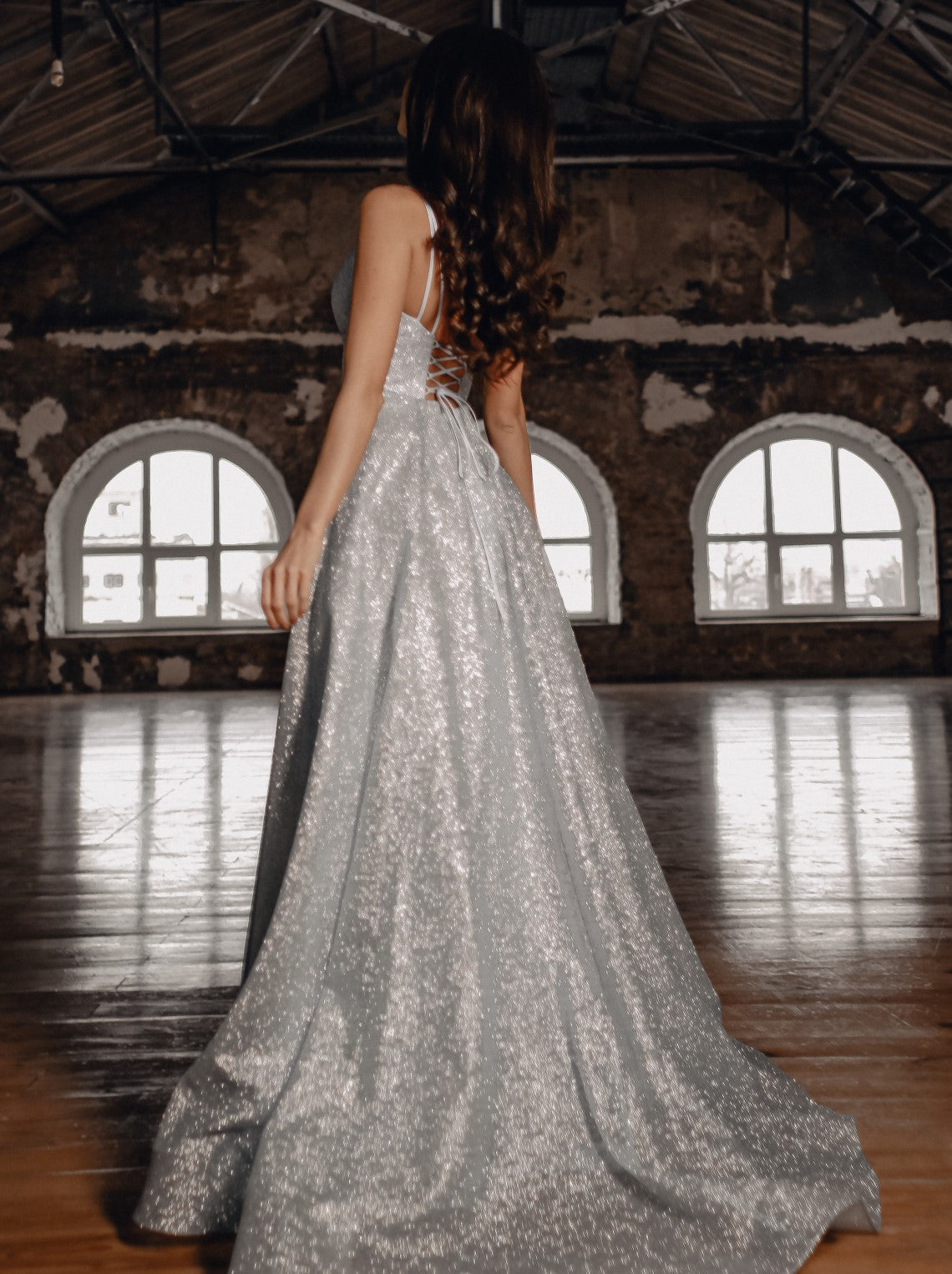 Vestido de gala de noche para mujer con cuello en V, corte A, tipo princesa, tirantes finos, lentejuelas, para bodas, cintura con paneles, brillante, para fiesta de graduación