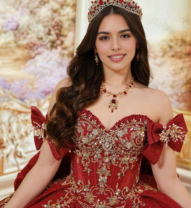 Ball Gown Sweetheart Off Shoulder Bow Back Train Quinceañera Dress