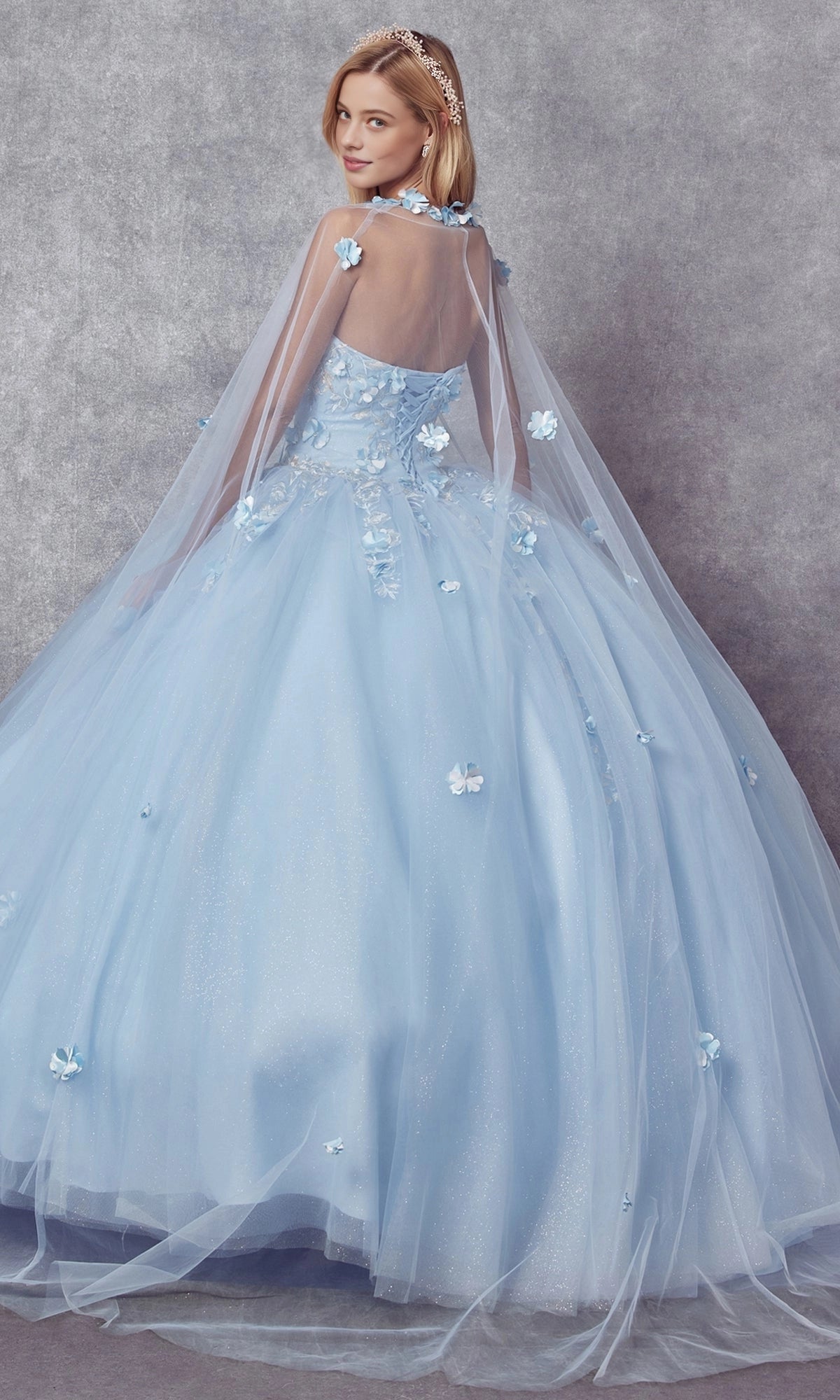 Stunning Ball Gown Sweetheart Detachable Cape Lace‑Up Back Floor Length Quinceanera Dress