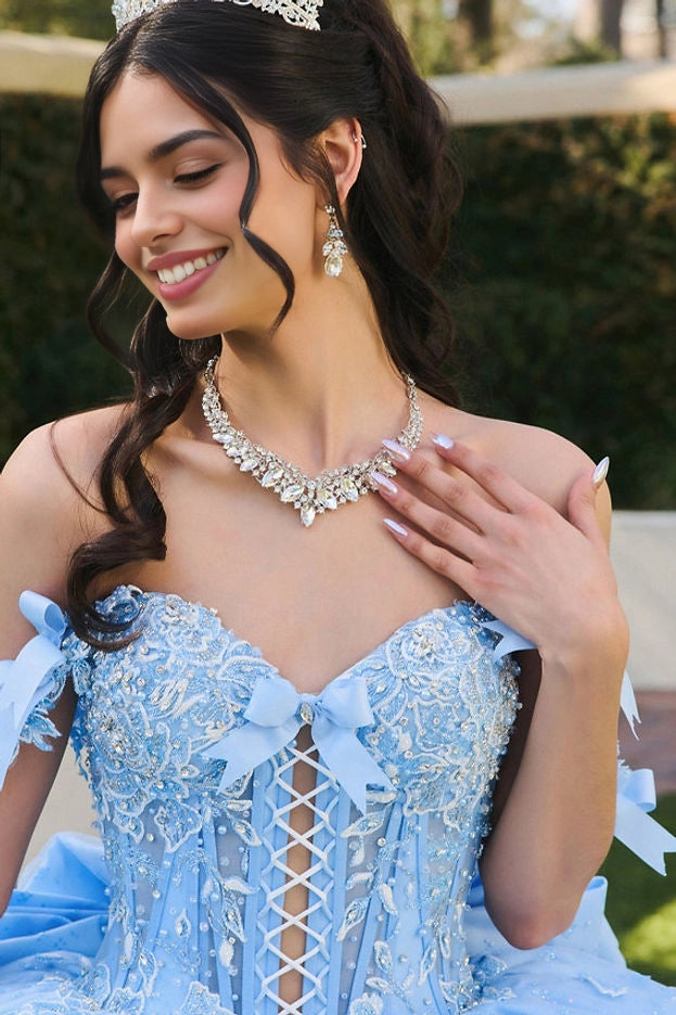 Ball Gown Off Shoulder Corset Lace Up Floral Quinceañera Dress