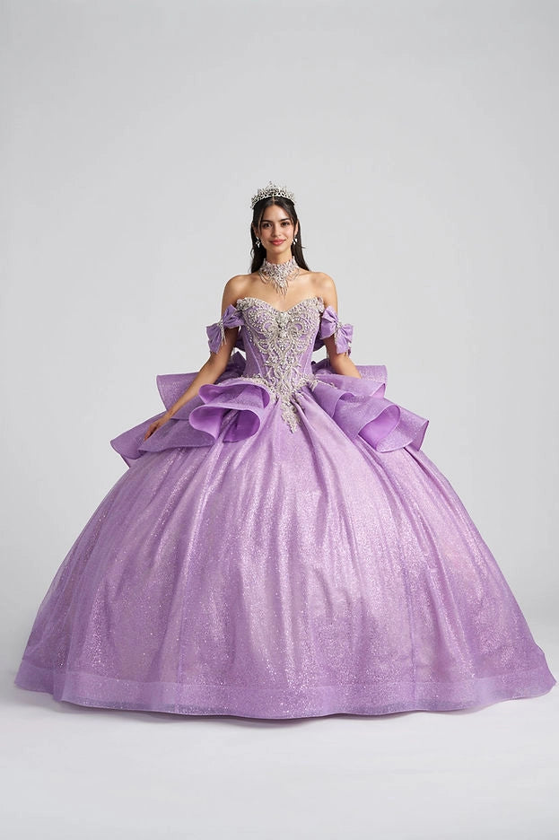 Ball Gown Sweetheart Off Shoulder Bow Ruffle Corset Quinceañera Dress