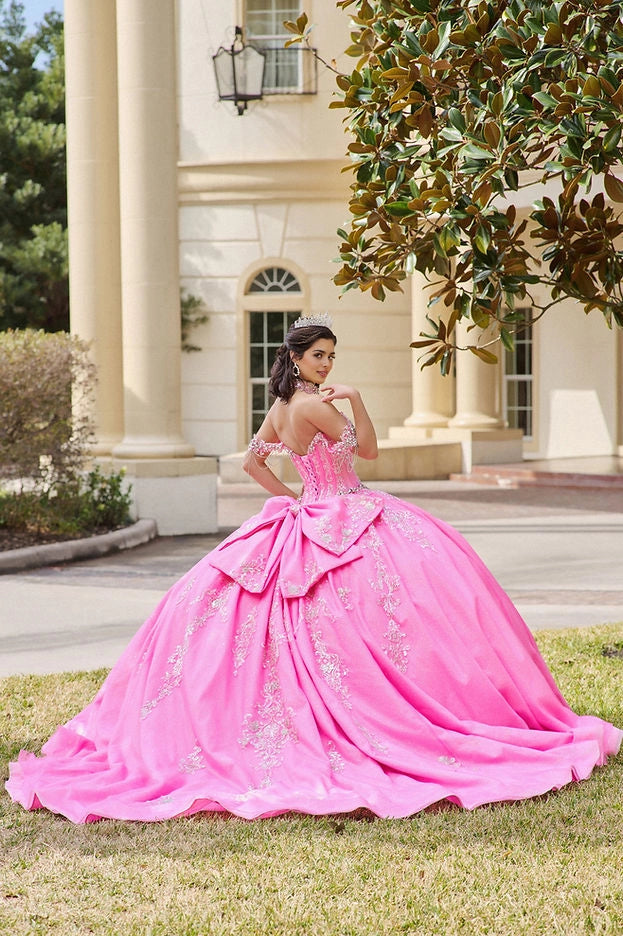Ball Gown Off Shoulder Beaded Bow Train Cinderella Quinceañera Dress