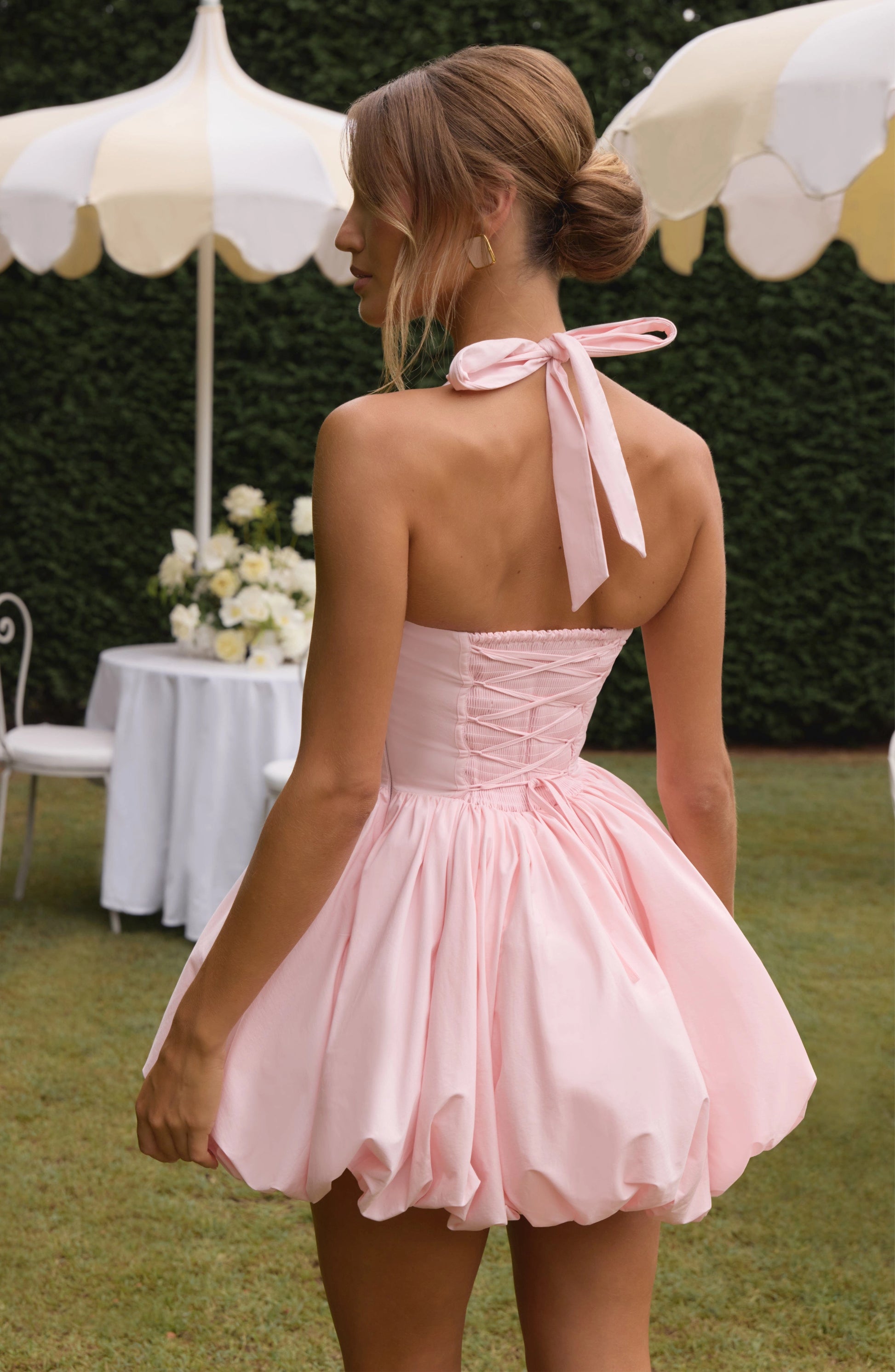 Vintage Bubble Halter Sleeveless Tie Back Mini Homecoming Dress