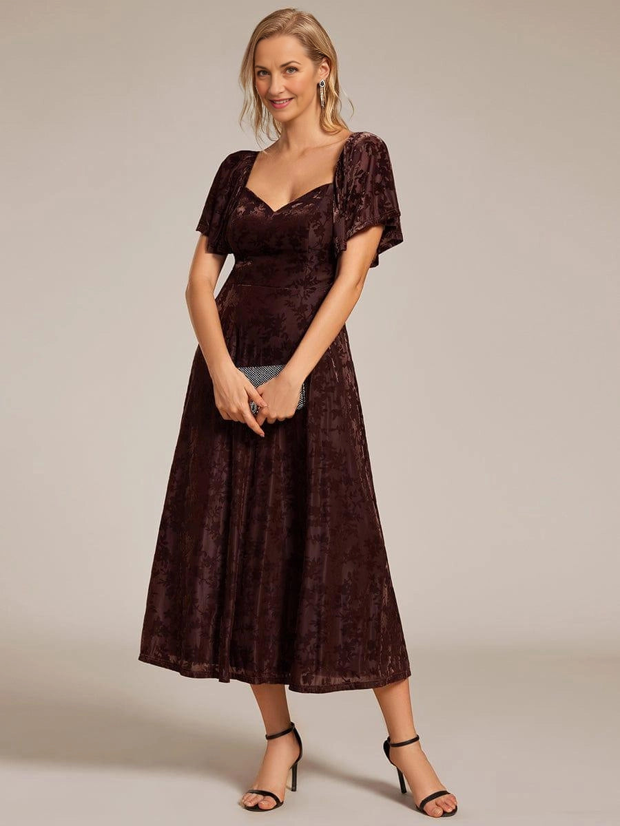 Dusty‑Blue A‑Line Sweetheart Flutter‑Sleeve Smocked‑Back Midi Mother Of The Bride Dress