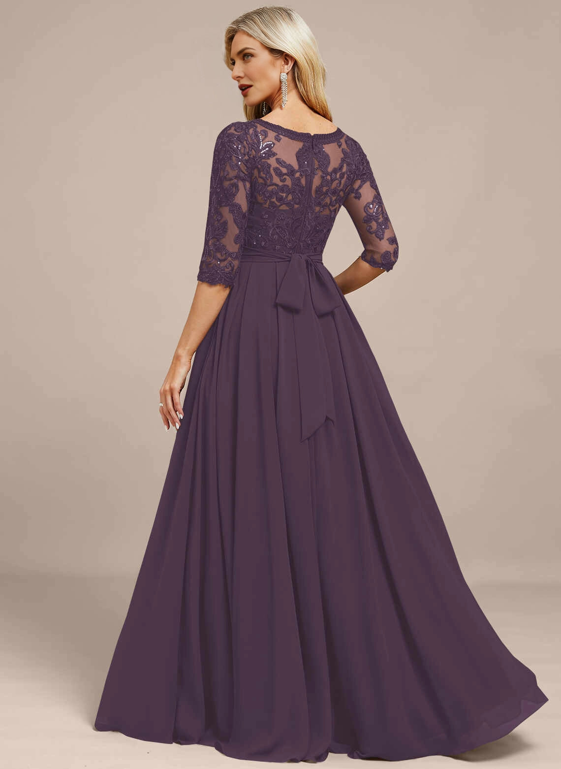 Vedress Illusion Lace Bow‑Back Floor‑Length Evening Gown Back View