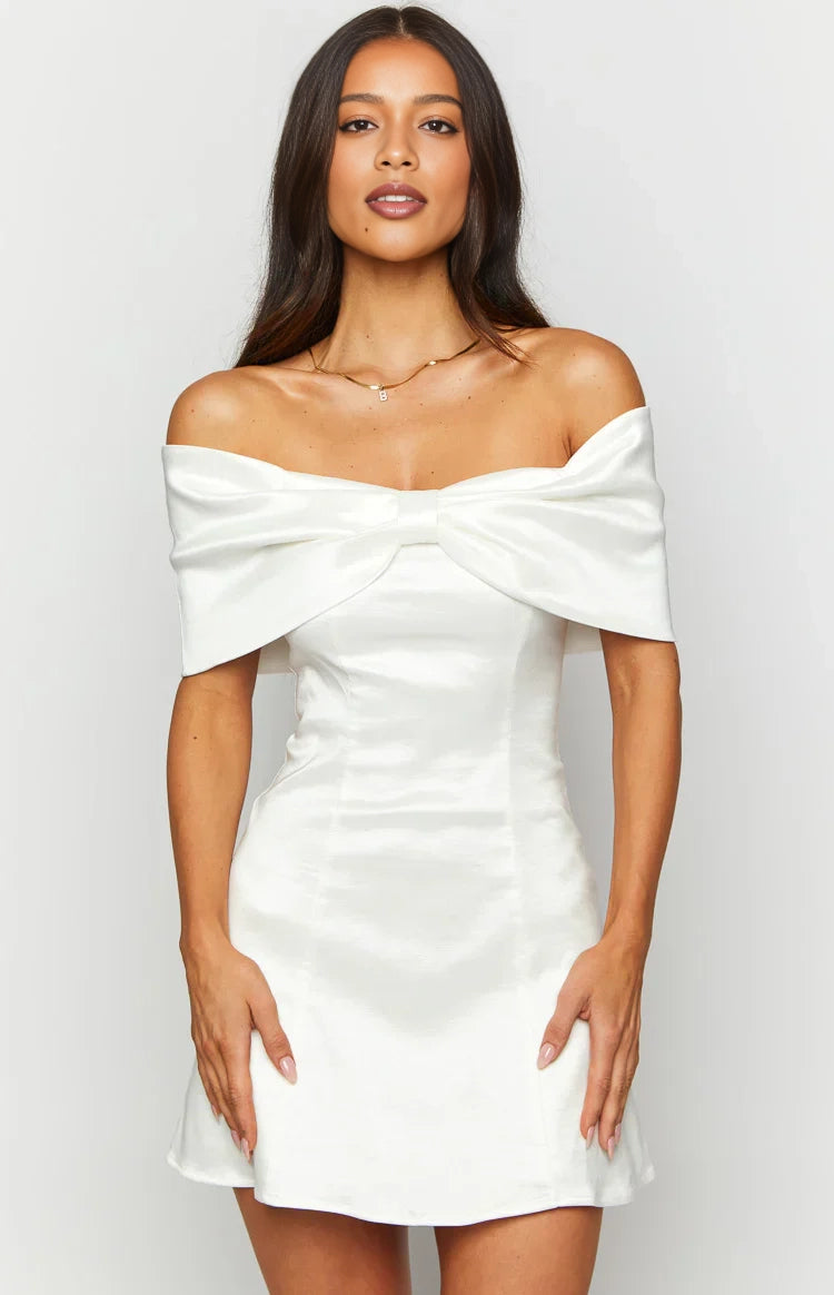 Black A-Line Off Shoulder Short Sleeve Low Back Mini Homecoming Dress
