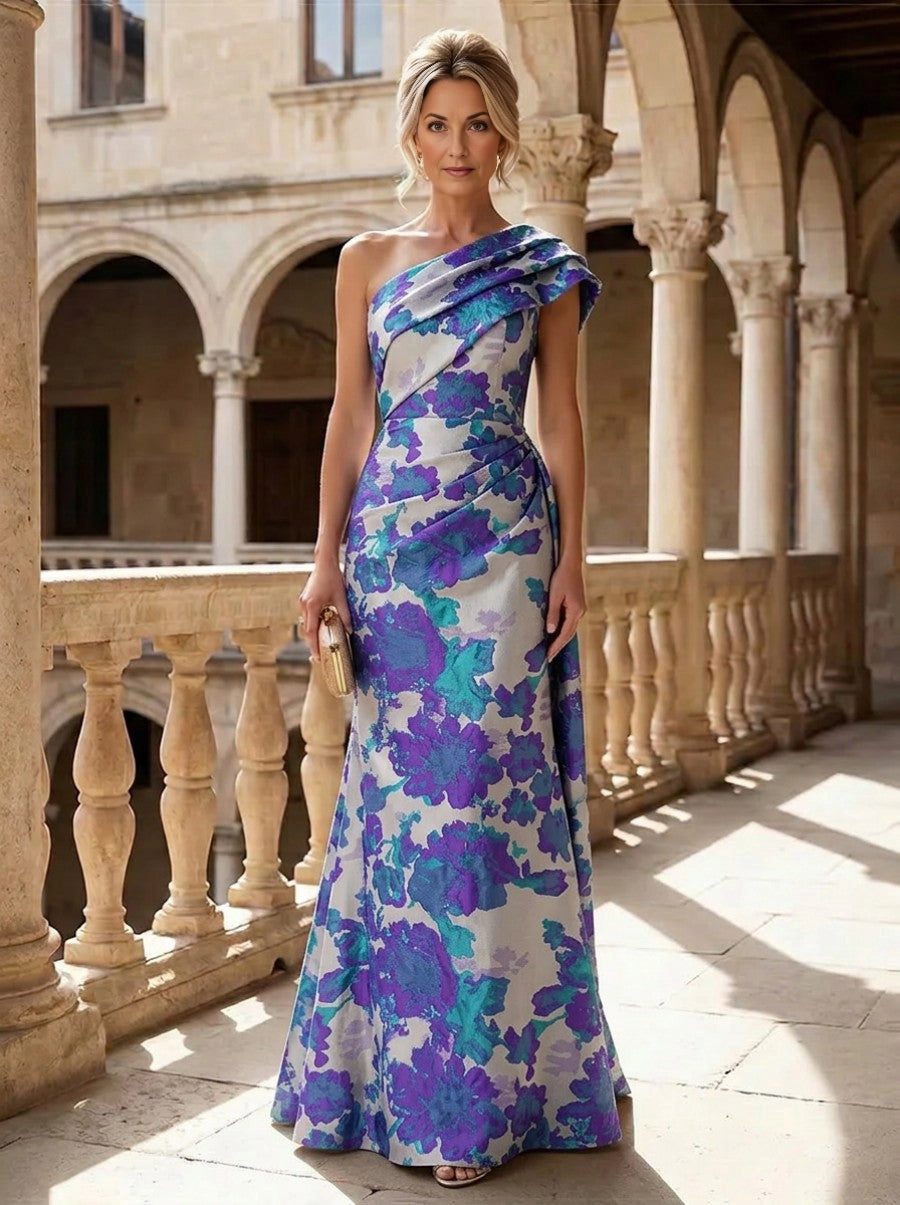 Champagne Mermaid One‑Shoulder Sleeveless Zip‑Back Floor‑Length Mother‑of‑the‑Bride Dress