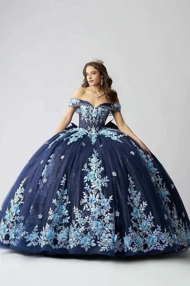Glitter Ball Gown Sweetheart Off Shoulder Corset Back Floor Length Quinceañera Dress