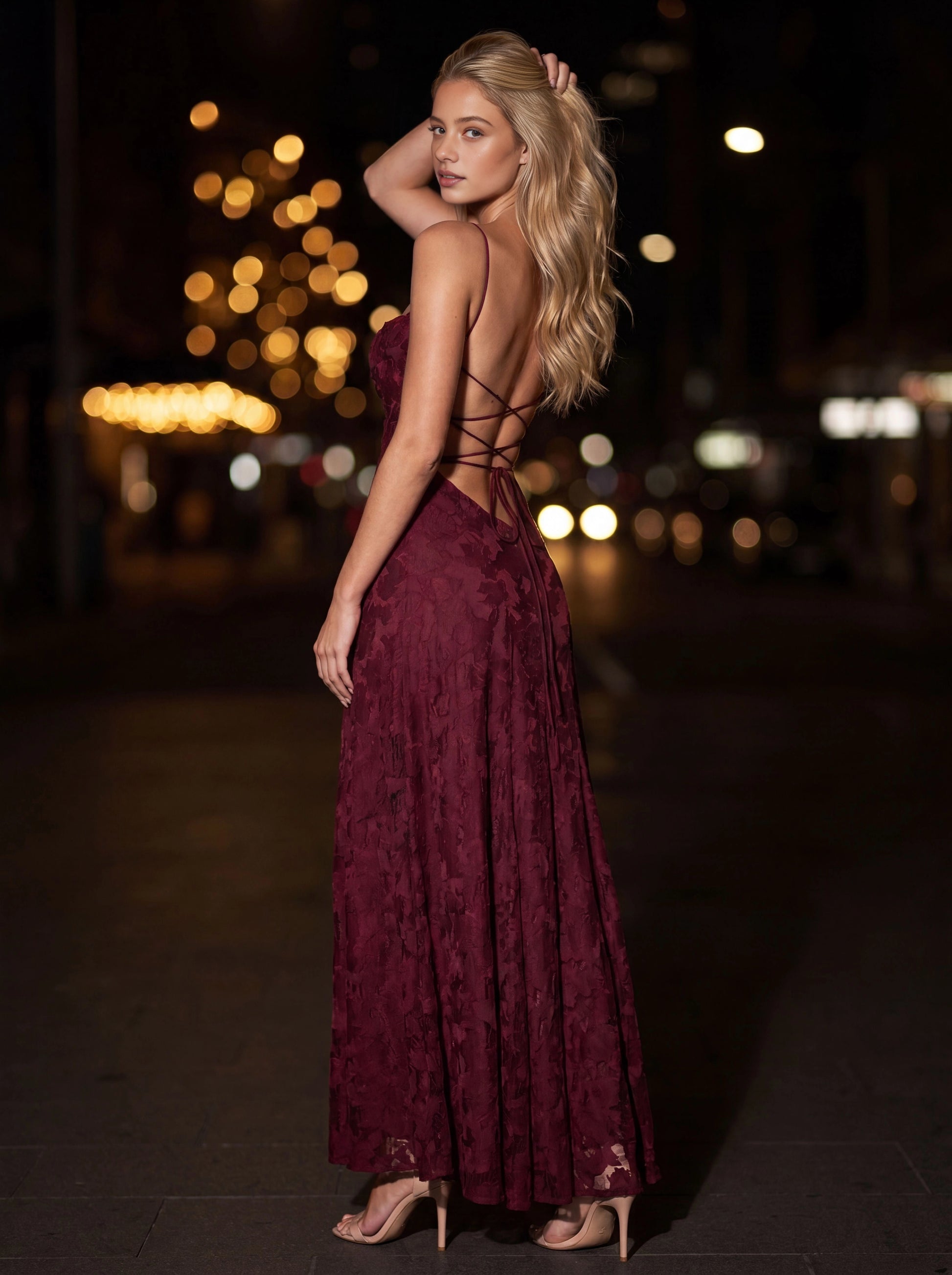 Olive‑Green A‑Line Spaghetti‑Strap Lace‑Up‑Back Bridesmaid Dress