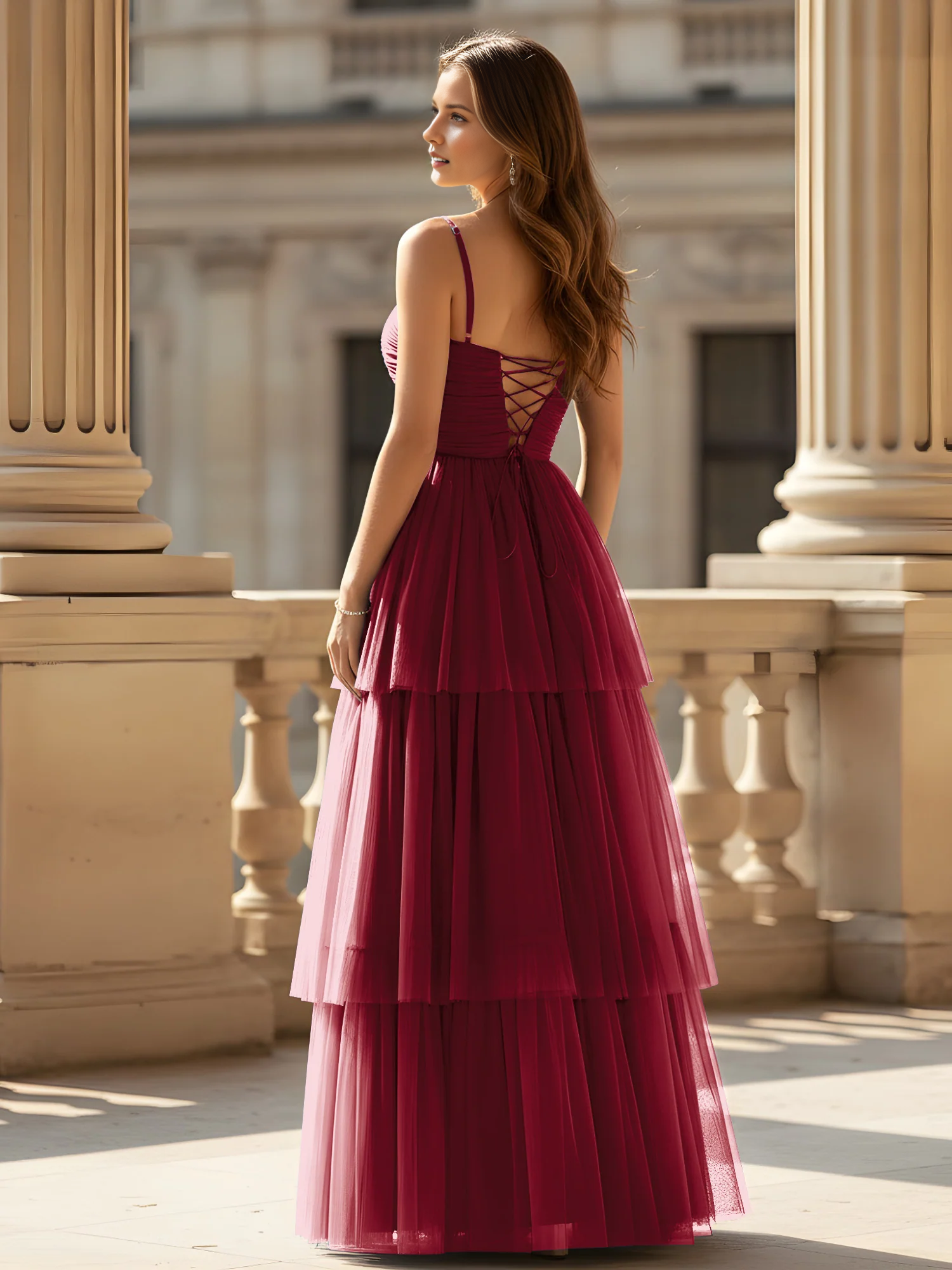 Off Shoulder Sweetheart Neck Tulle Pleated Waist Tie Back Floor-Length Bridesmaid Maxi Dress