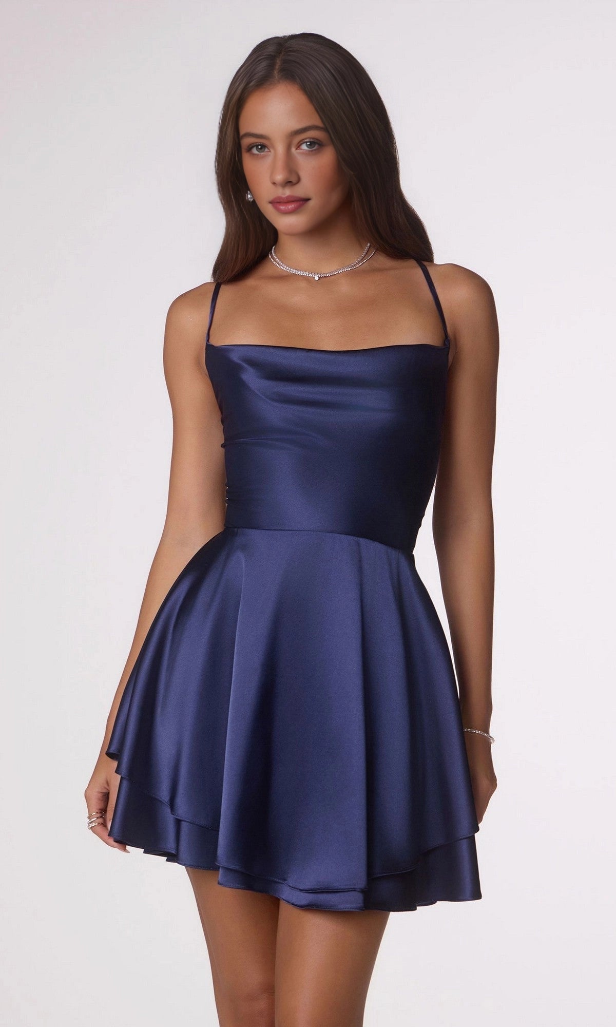 Cute A‑Line Spaghetti Strap Square Neck Lace‑Up Back Short Homecoming Dress
