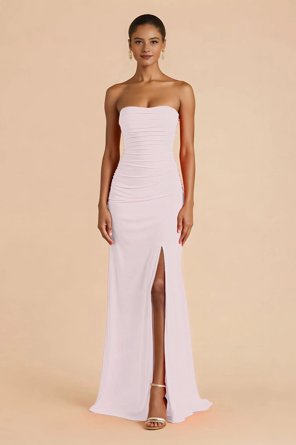 Solid Mermaid Strapless Sleeveless Crisscross Back Maxi Wedding Guest Dress