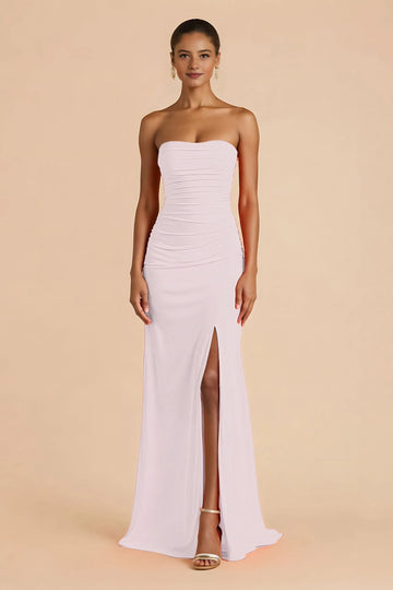 Solid Mermaid Strapless Sleeveless Crisscross Back Maxi Wedding Guest Dress