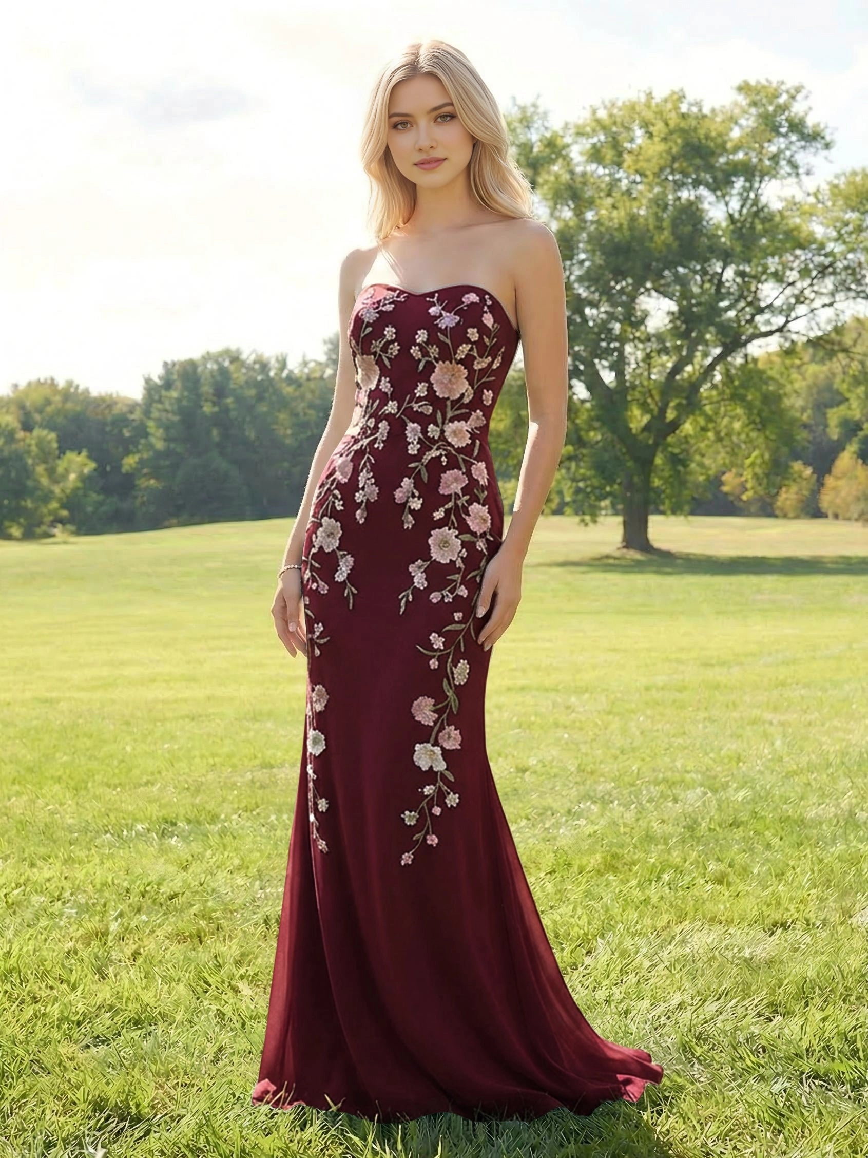Sweet Mermaid Strapless Tube‑Top Closed‑Back Floor‑Length Prom Dress