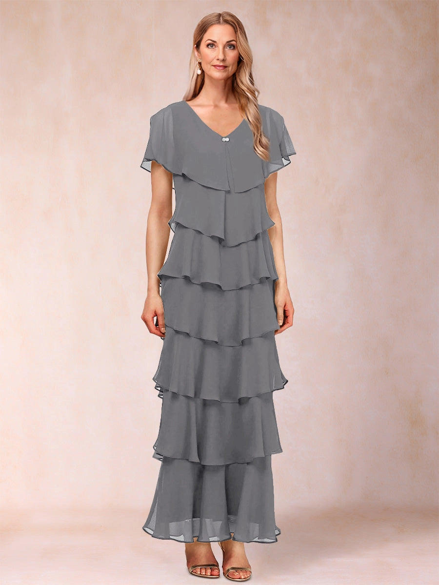 Elegant A‑Line V‑Neck Flutter‑Sleeve Zip‑Back Long Mother Of The Bride Dress