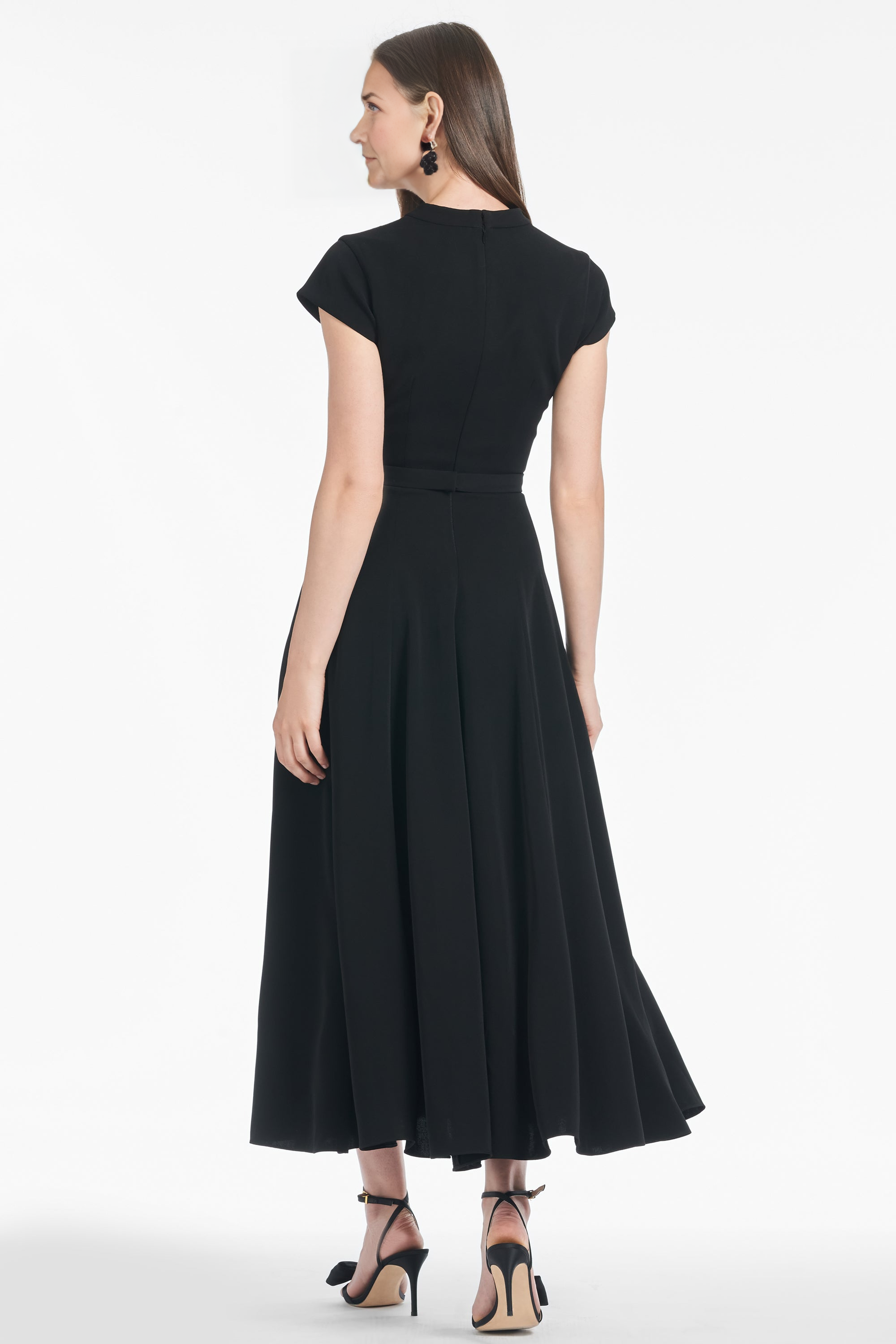 Women's V-Neck Short Sleeve Stretch Crepe Belted Maxi Dress Party Mother of the Bride Wedding Guest Dresses
