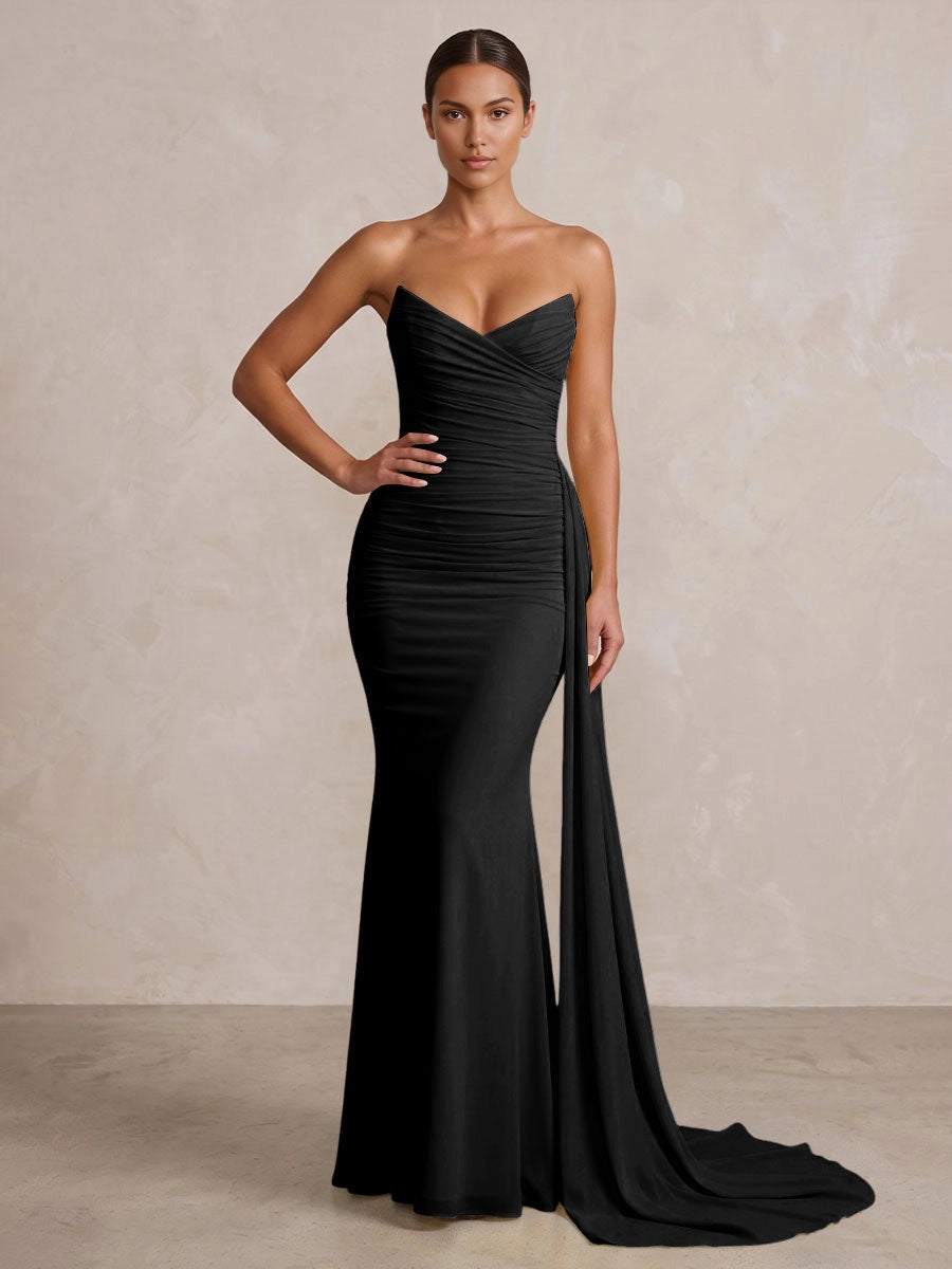 Elegant Mermaid Strapless Sweetheart Sleeveless Zipper‑Back Floor‑Length Bridesmaid Gown