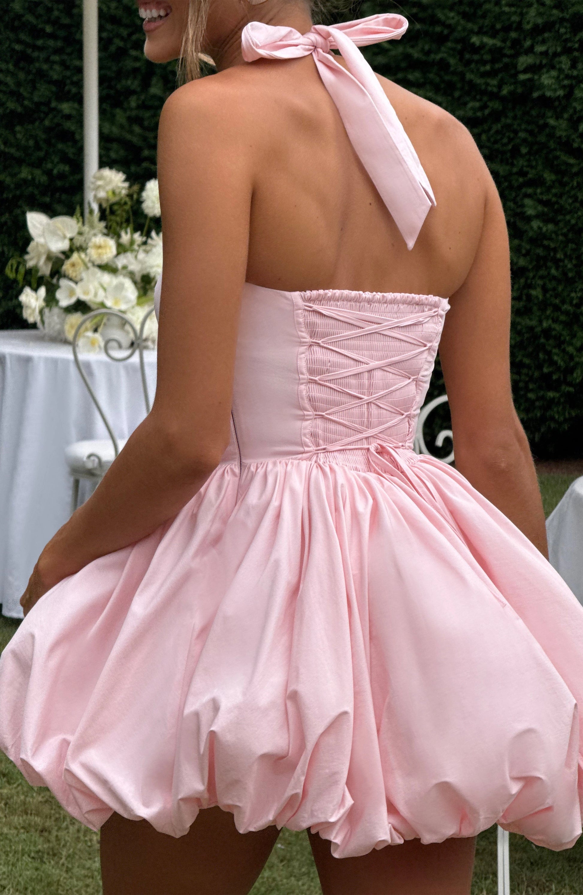 Vintage Bubble Halter Sleeveless Tie Back Mini Homecoming Dress