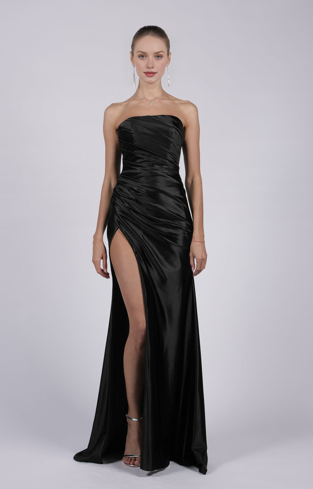 Mermaid Strapless Ruched Back Zippered Court Train Evening Gown